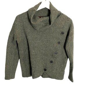 Retrelogy Herringbone Turtleneck Pullover‎ Sweater Cropped with Buttons Gray S/P